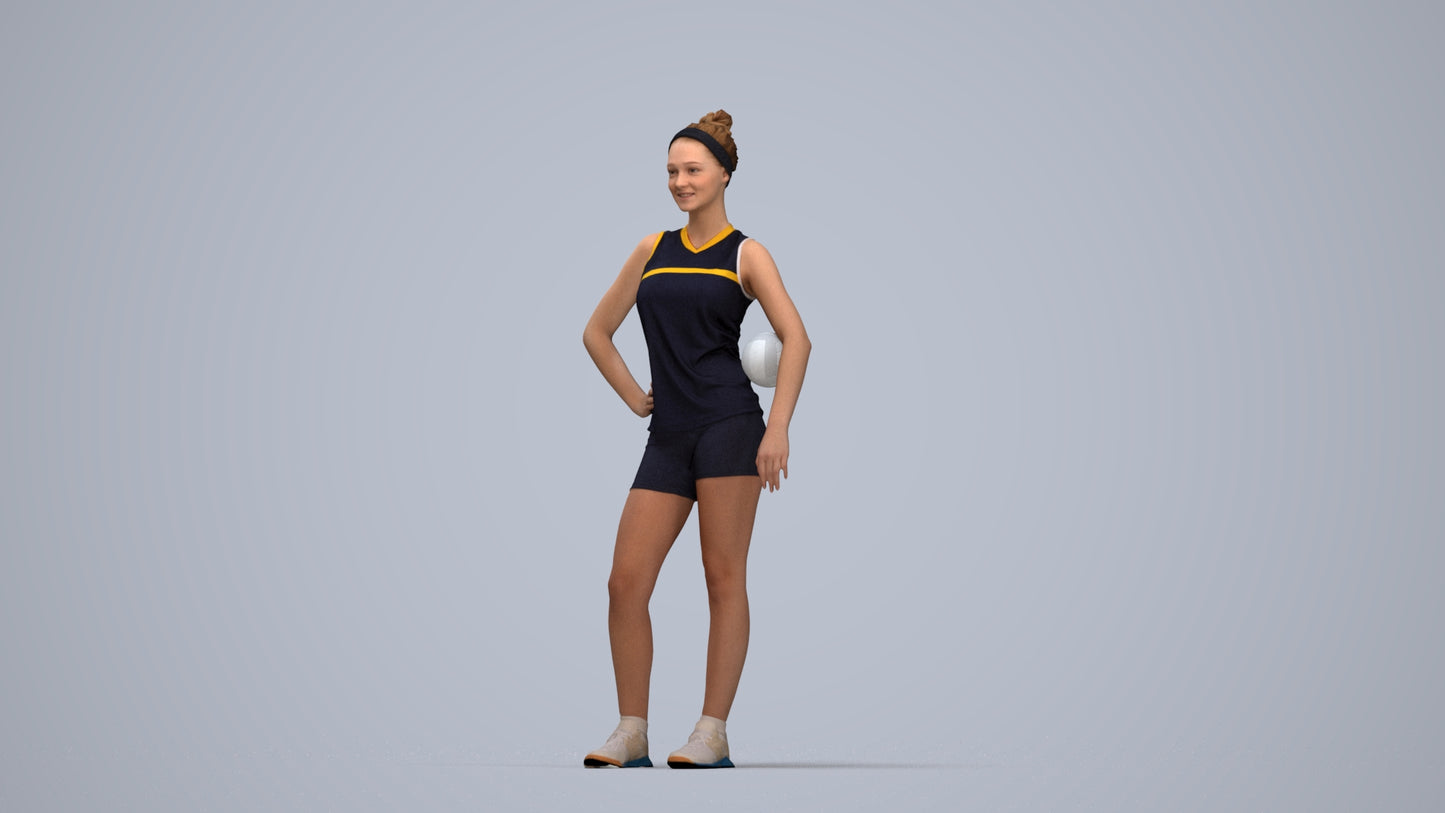 3D people model girl sport, scanned human for 3ds Max rendering, top-down view render
