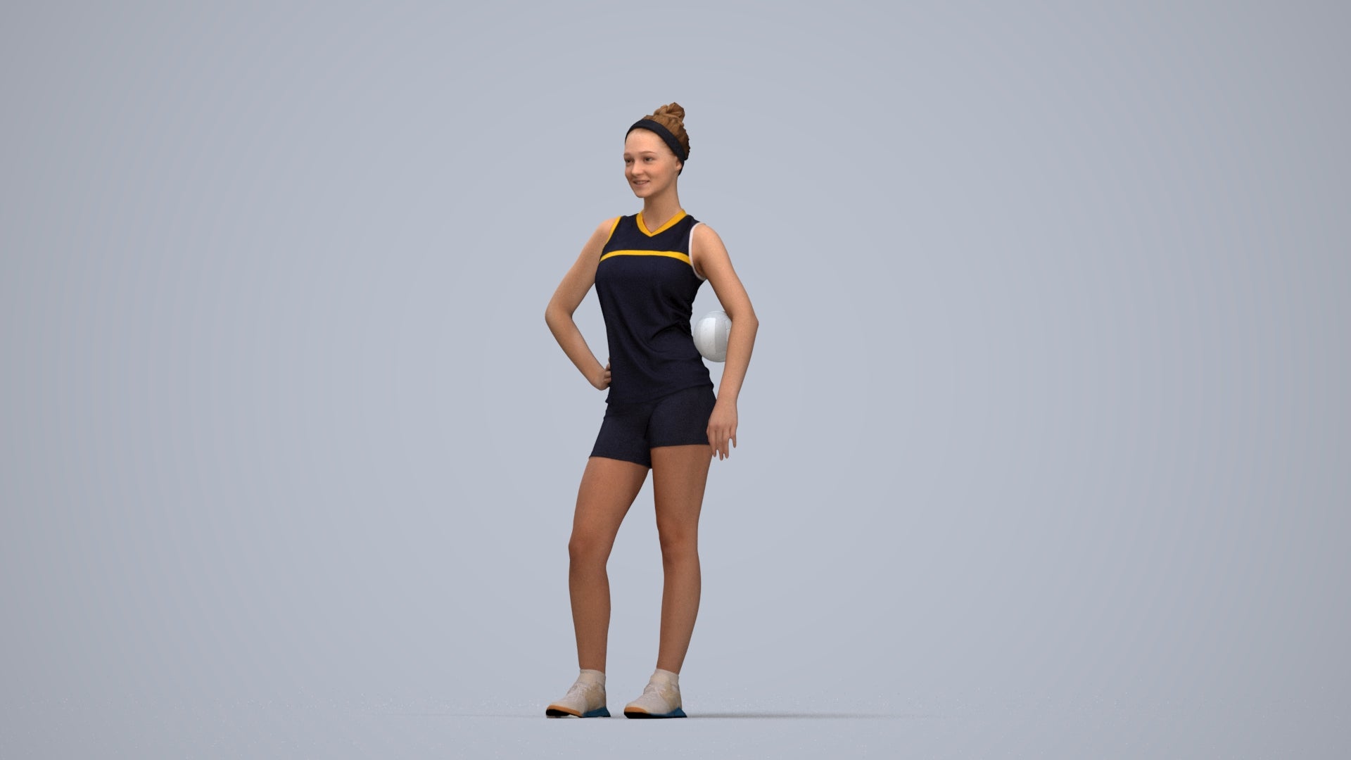 3D people model girl sport, scanned human for 3ds Max rendering, top-down view render