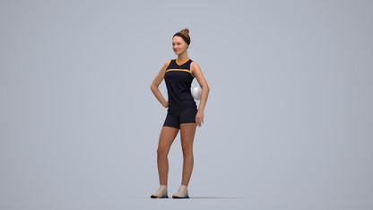3D people model girl sport, scanned human for 3ds Max rendering, top-down view render