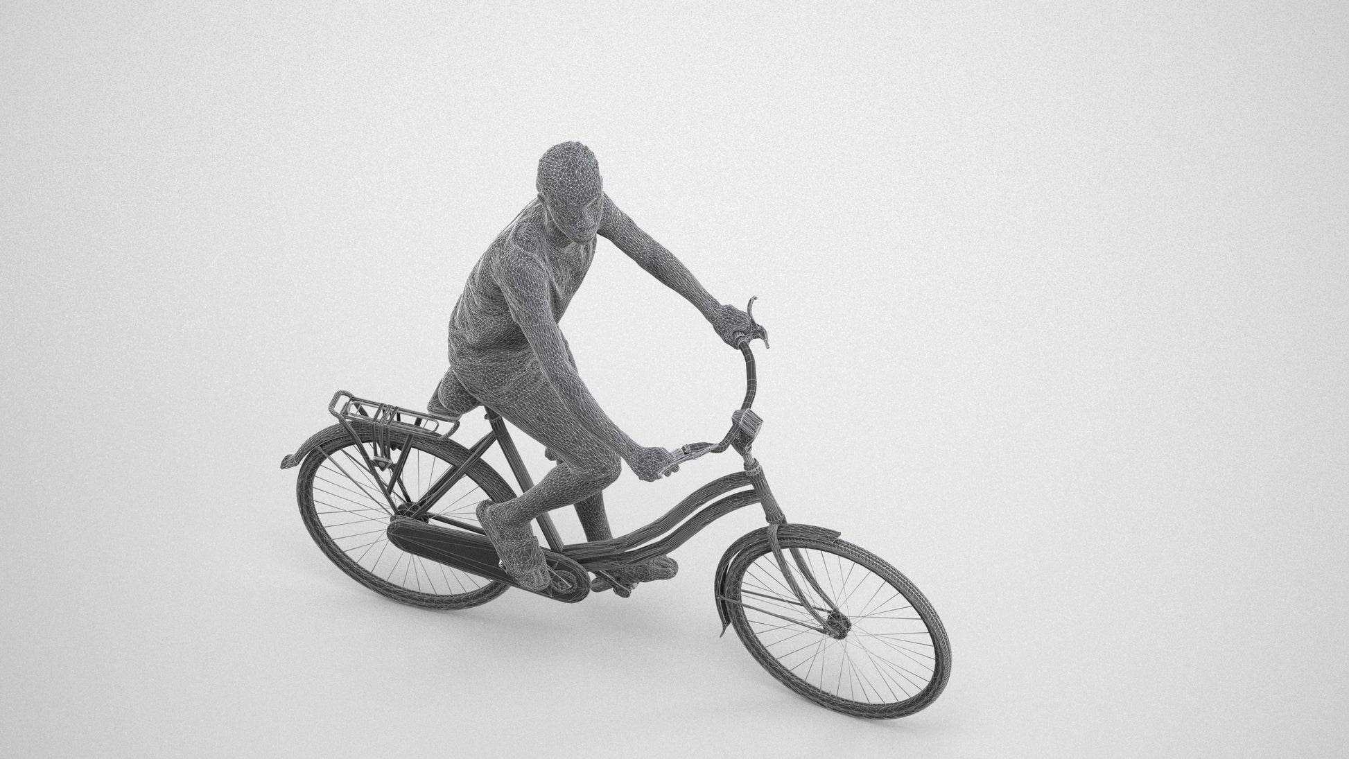 scanned 3D boy casual cycling, photogrammetry people for Enscape and V-Ray, wireframe three-quarter view