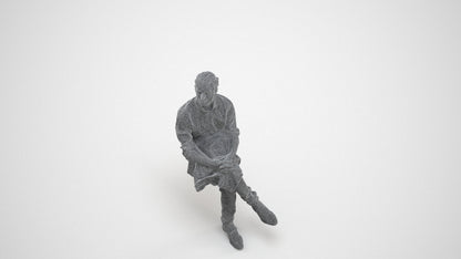 3D scanned man sitting casual, photorealistic archviz people for Enscape and SketchUp, wireframe three-quarter view