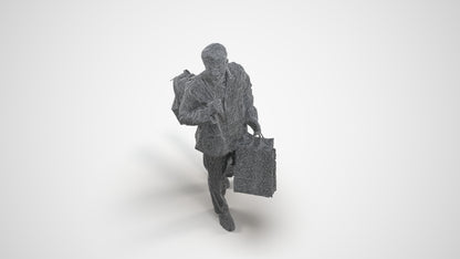 realistic 3D human man casual shopping, archviz people FBX OBJ for Blender, wireframe three-quarter view