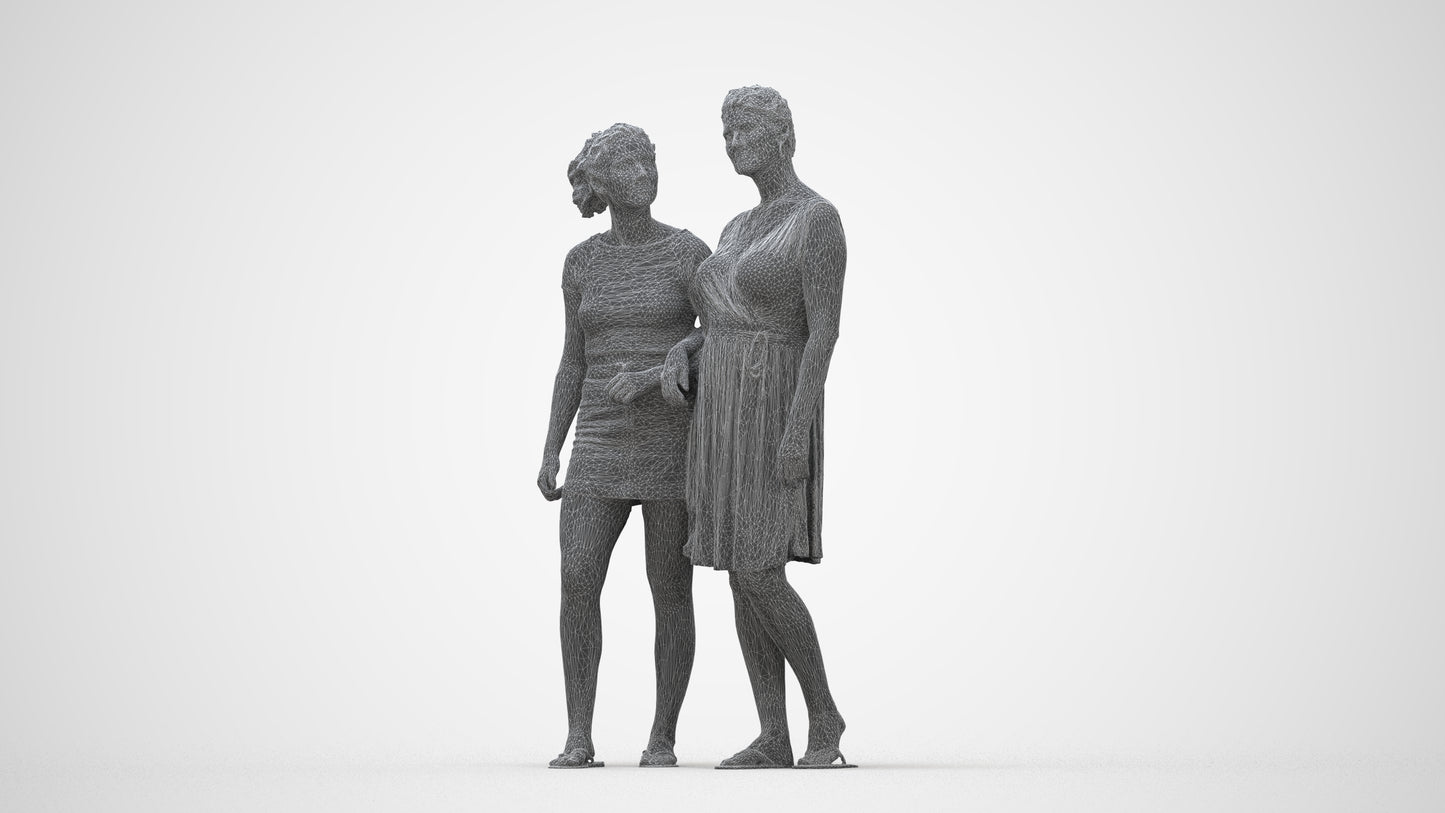 3D people model woman casual couple, scanned human for 3ds Max rendering, wireframe back view