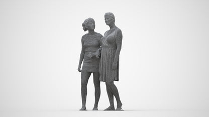 3D people model woman casual couple, scanned human for 3ds Max rendering, wireframe back view