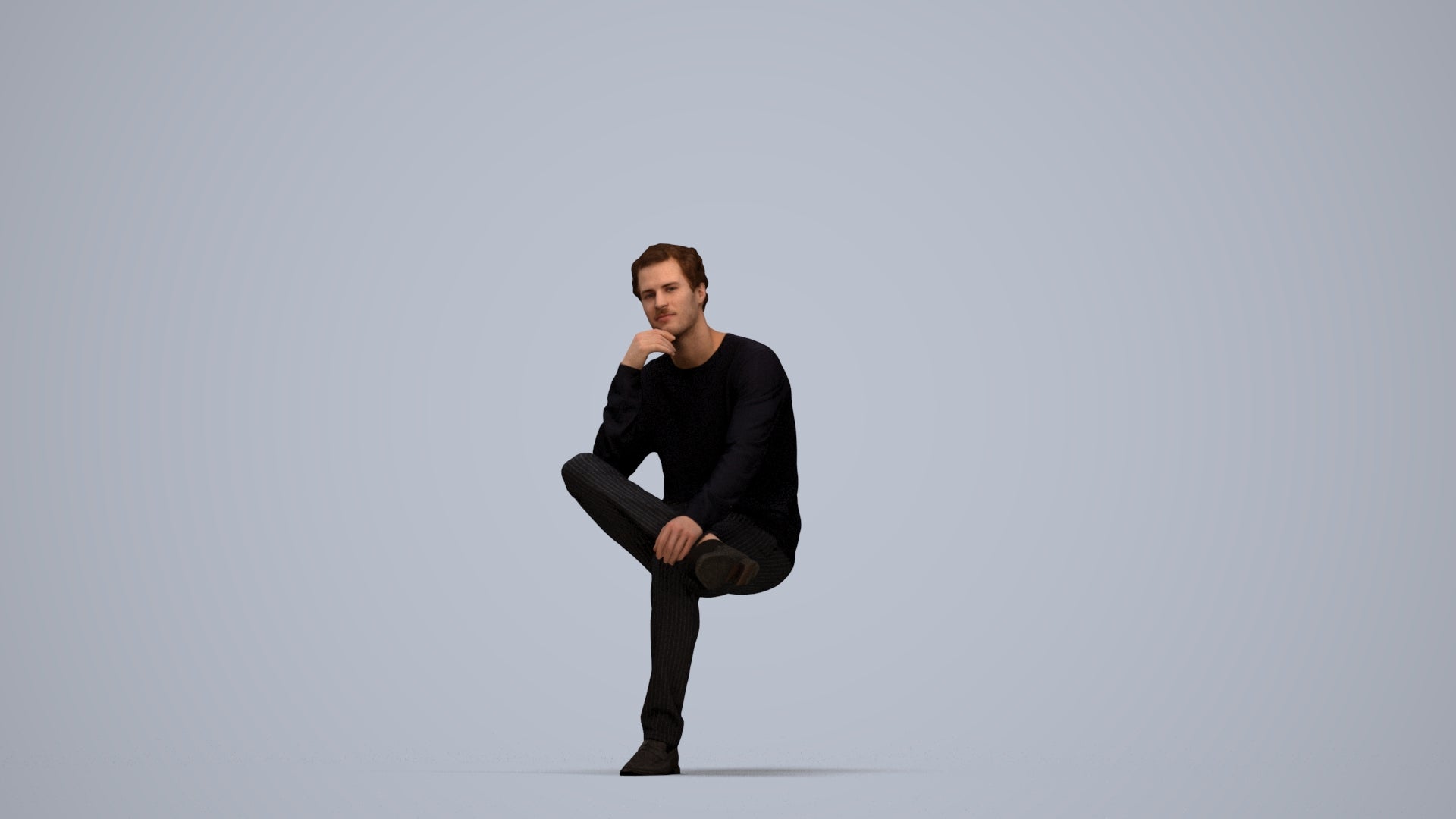 3D people model man casual sitting, scanned human for 3ds Max rendering, top-down view render
