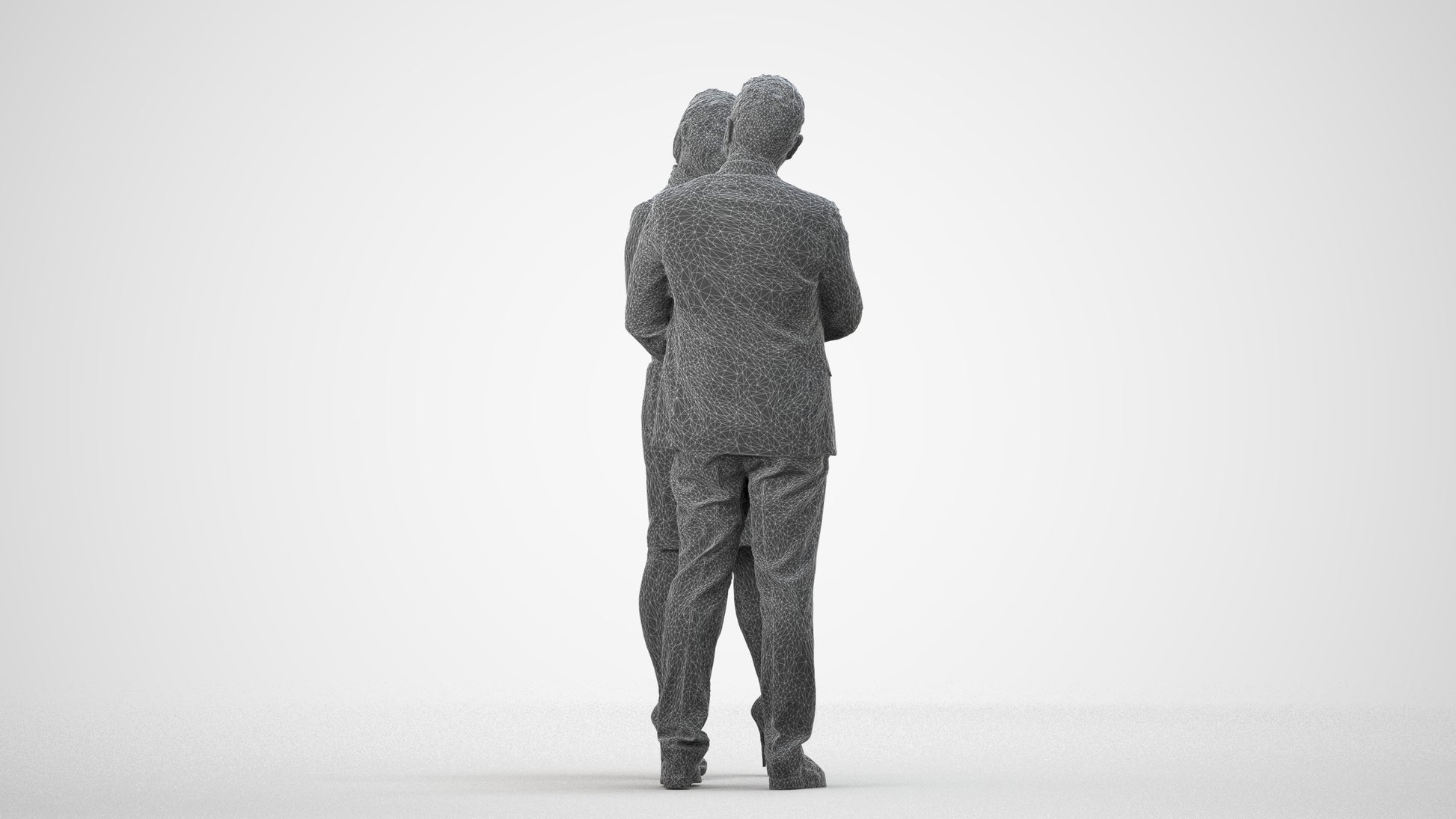 3D human model woman business, photogrammetry scanned person for archviz, wireframe side view