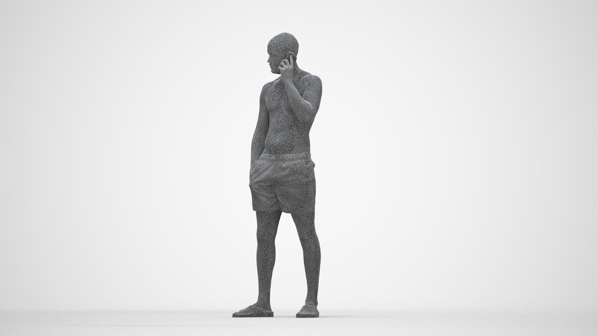 realistic 3D human man pool, archviz people FBX OBJ for Blender, wireframe back view