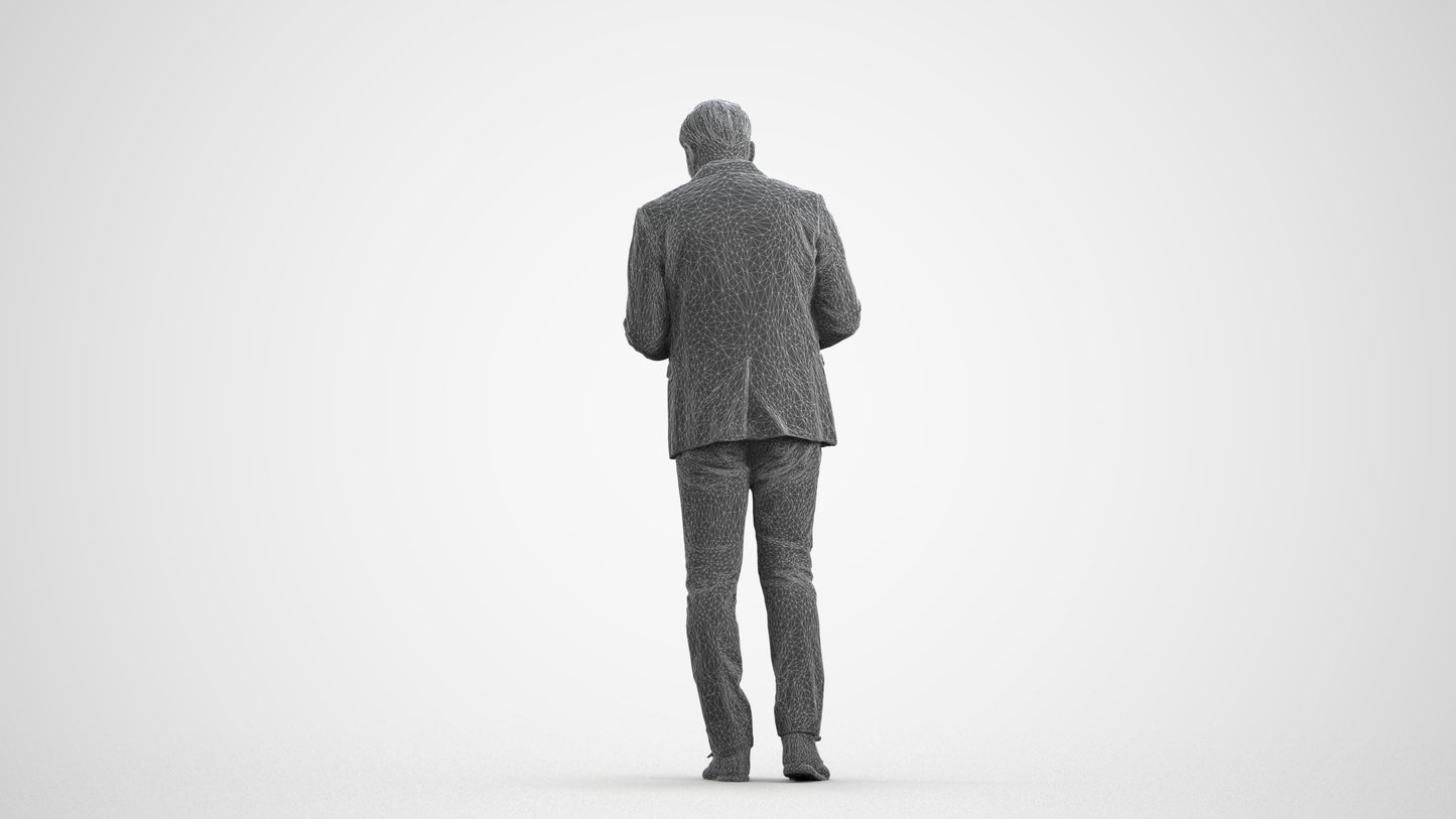 scanned 3D man business standing, photogrammetry people for Enscape and V-Ray, wireframe front view