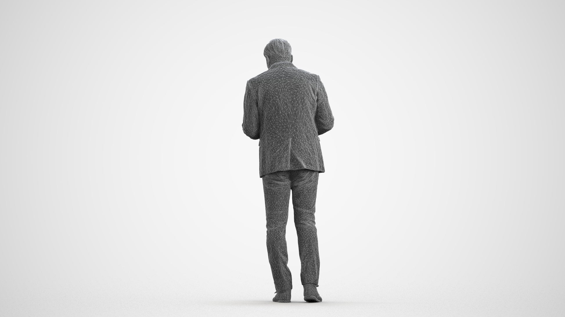 scanned 3D man business standing, photogrammetry people for Enscape and V-Ray, wireframe front view