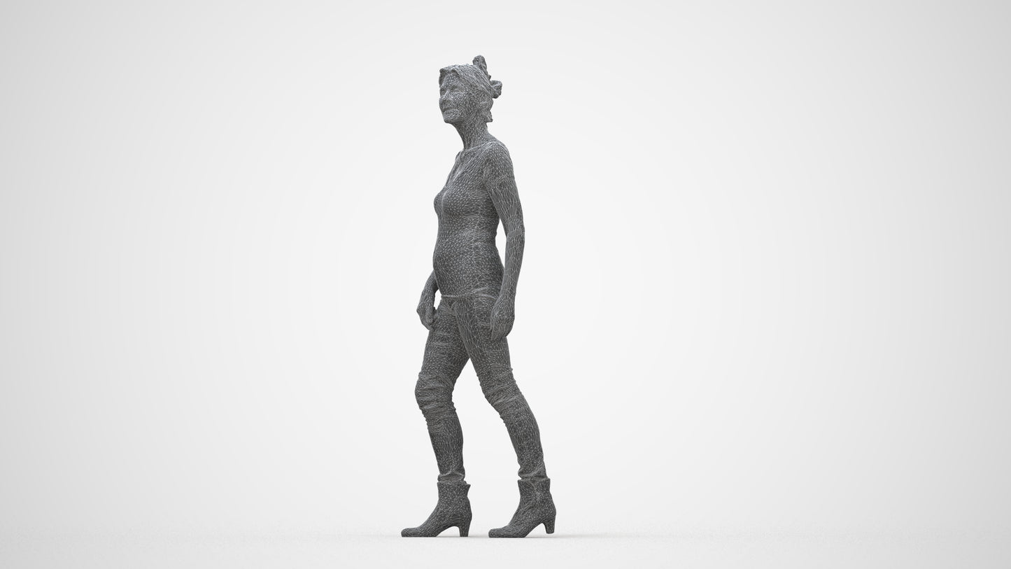realistic 3D human senior woman casual walking, archviz people FBX OBJ for Blender, wireframe back view