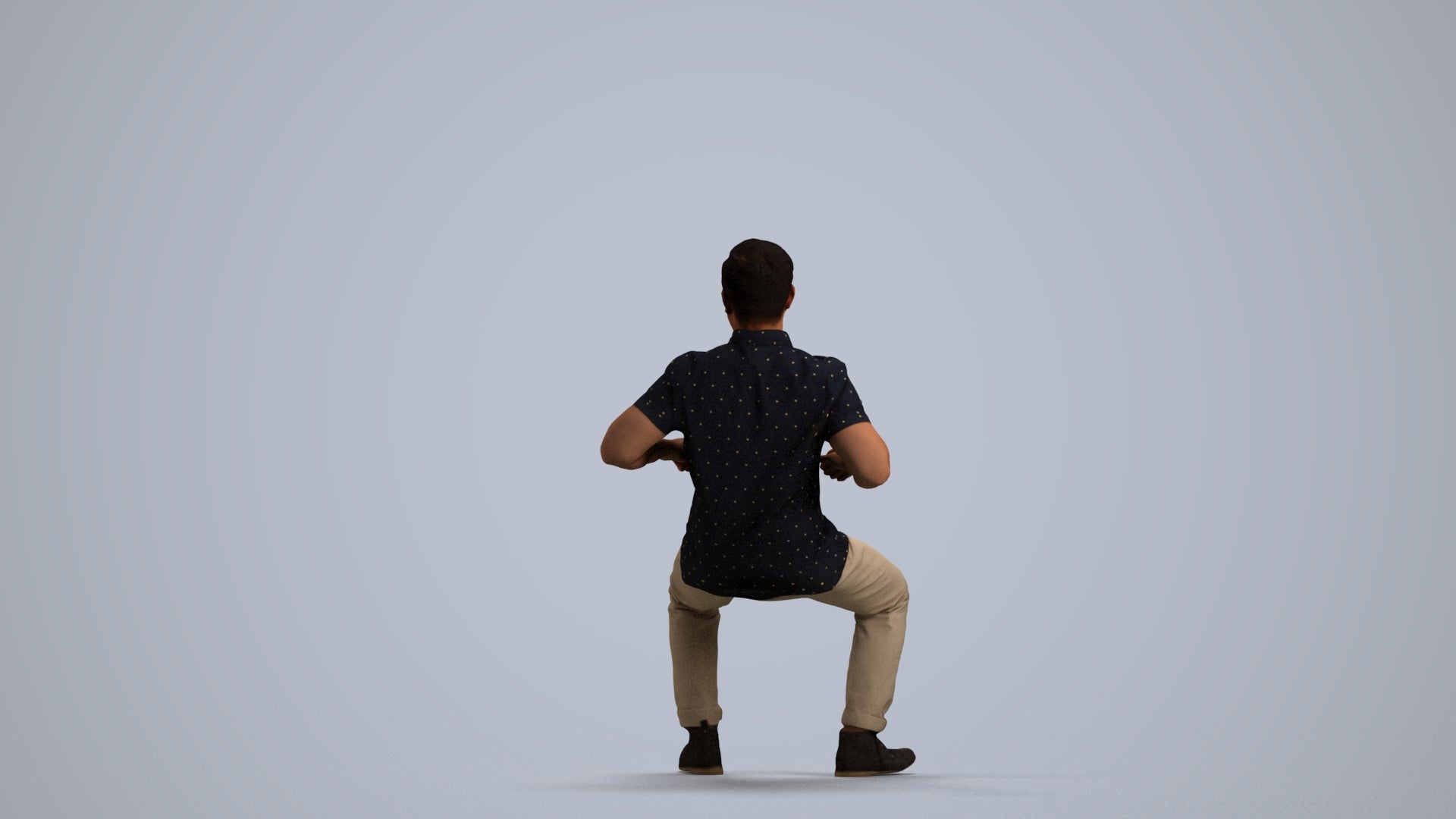 realistic 3D man casual sitting, scanned archviz people for Blender and 3ds Max, front view render