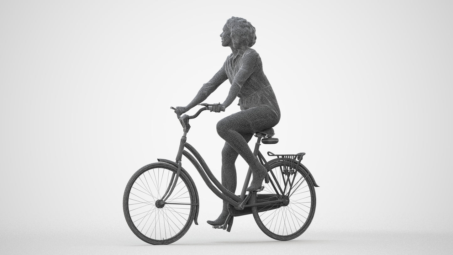 photogrammetry 3D woman casual cycling, realistic human model archviz FBX, square thumbnail