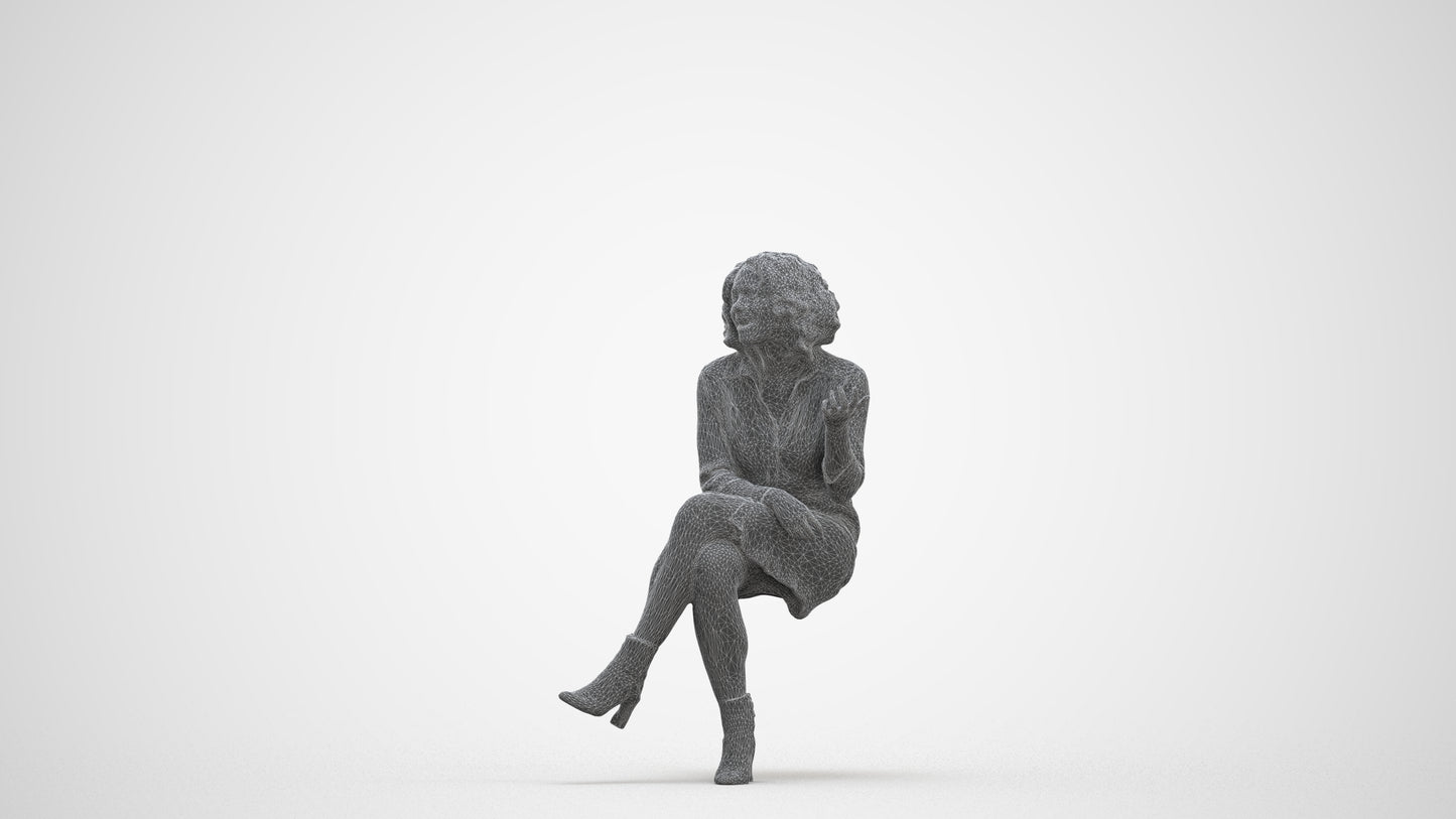 realistic 3D people woman casual sitting, render-ready for V-Ray and Corona, FBX OBJ, three-quarter front view render