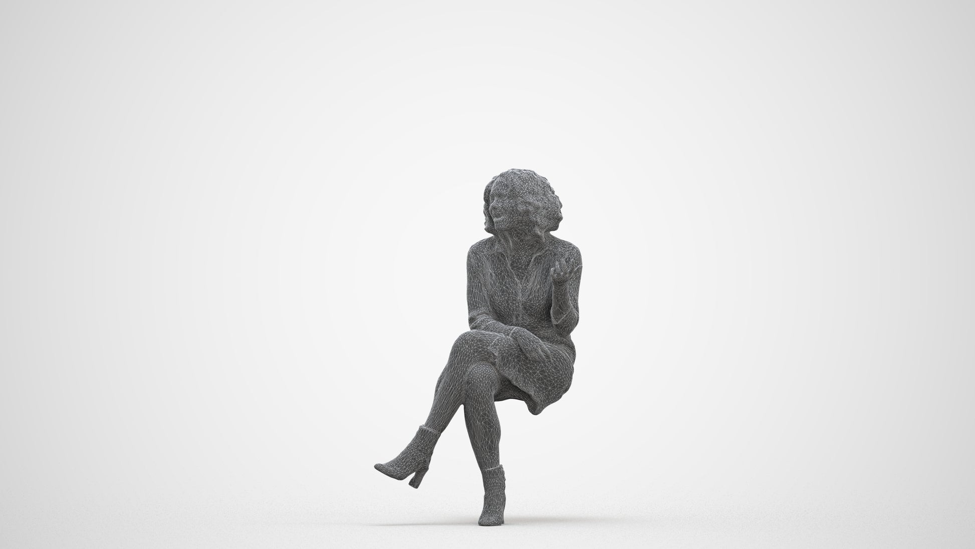 realistic 3D people woman casual sitting, render-ready for V-Ray and Corona, FBX OBJ, three-quarter front view render