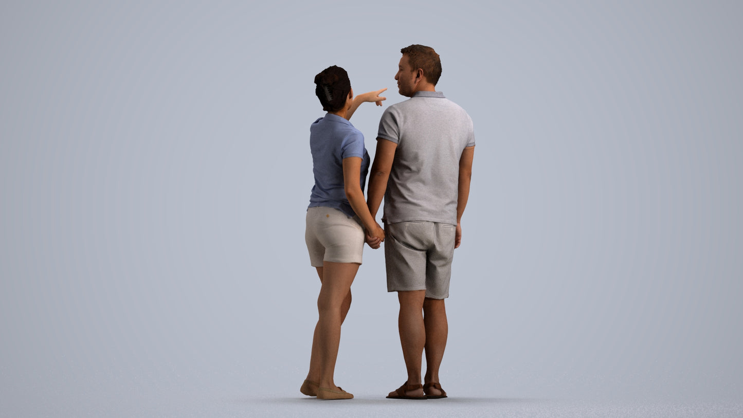 scanned 3D woman casual couple, photogrammetry people for Enscape and V-Ray, front view render