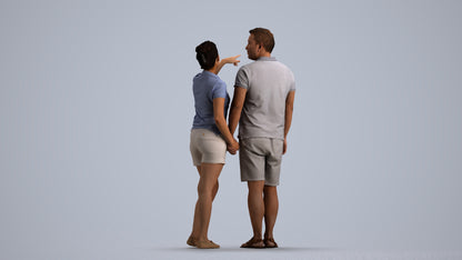 scanned 3D woman casual couple, photogrammetry people for Enscape and V-Ray, front view render