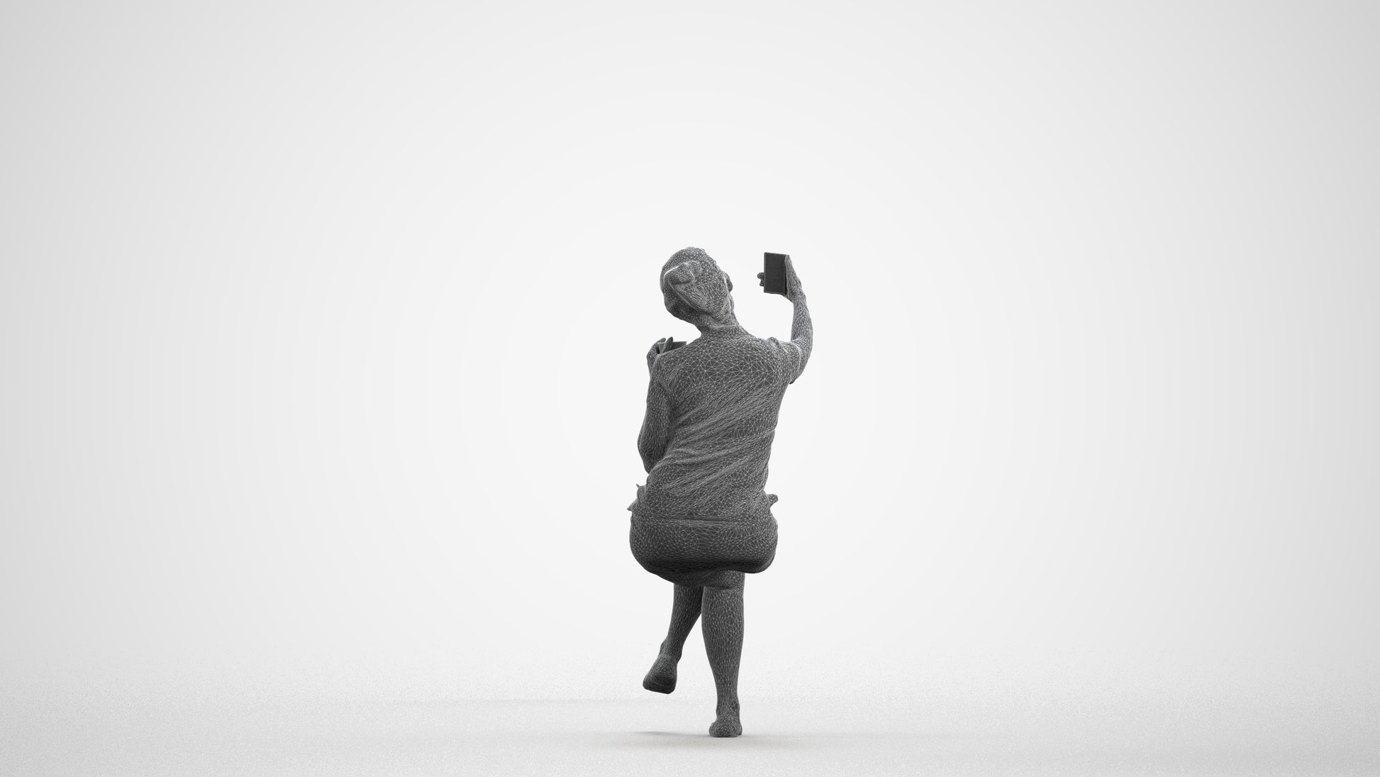 realistic 3D human woman casual sitting, archviz people FBX OBJ for Blender, wireframe front view