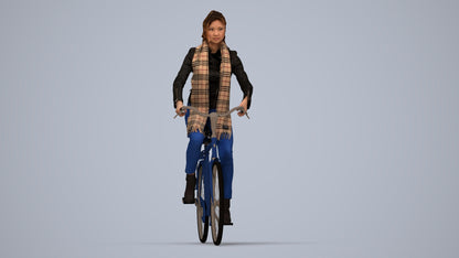 realistic 3D woman casual cycling, scanned archviz people for Blender and 3ds Max, top-down view render