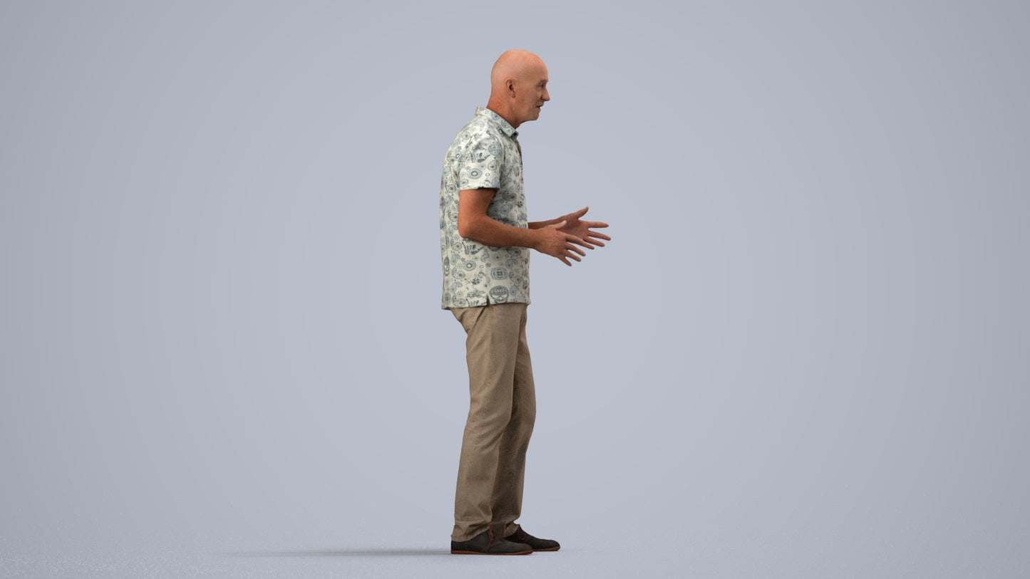 scanned 3D senior man casual standing, photogrammetry people for Enscape and V-Ray, side view render