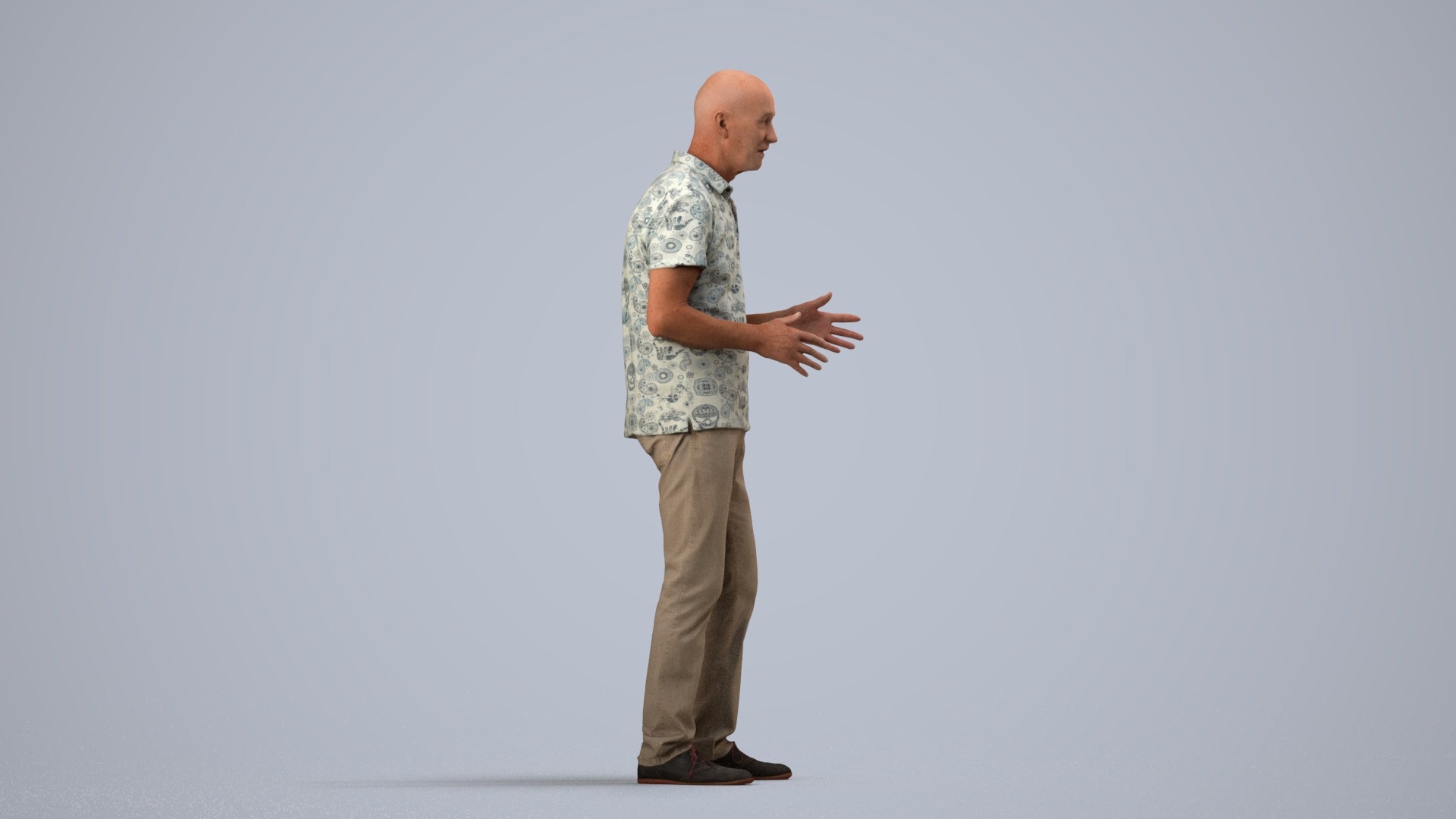 scanned 3D senior man casual standing, photogrammetry people for Enscape and V-Ray, side view render