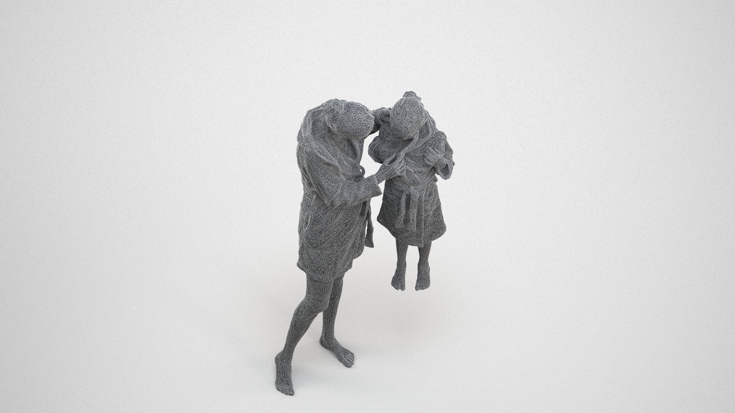 realistic 3D people girl casual kids, render-ready for V-Ray and Corona, FBX OBJ, wireframe three-quarter view