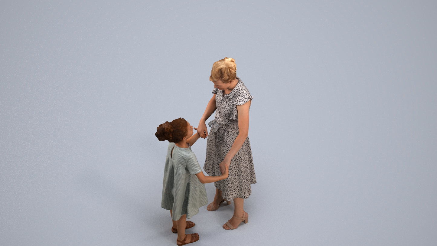 realistic 3D girl casual kids, scanned archviz people for Blender and 3ds Max, back view render