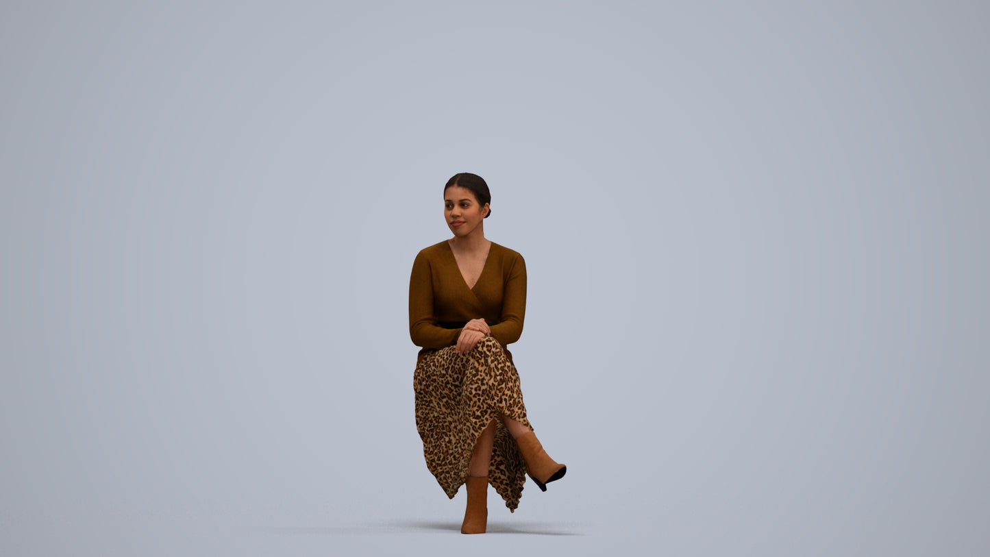 photogrammetry 3D woman casual sitting, realistic human model archviz FBX, standing pose render