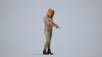 realistic 3D woman casual standing, scanned archviz people for Blender and 3ds Max, side view render