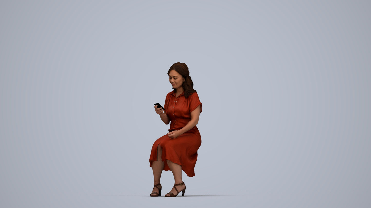 realistic 3D people woman casual sitting, render-ready for V-Ray and Corona, FBX OBJ, top-down view render