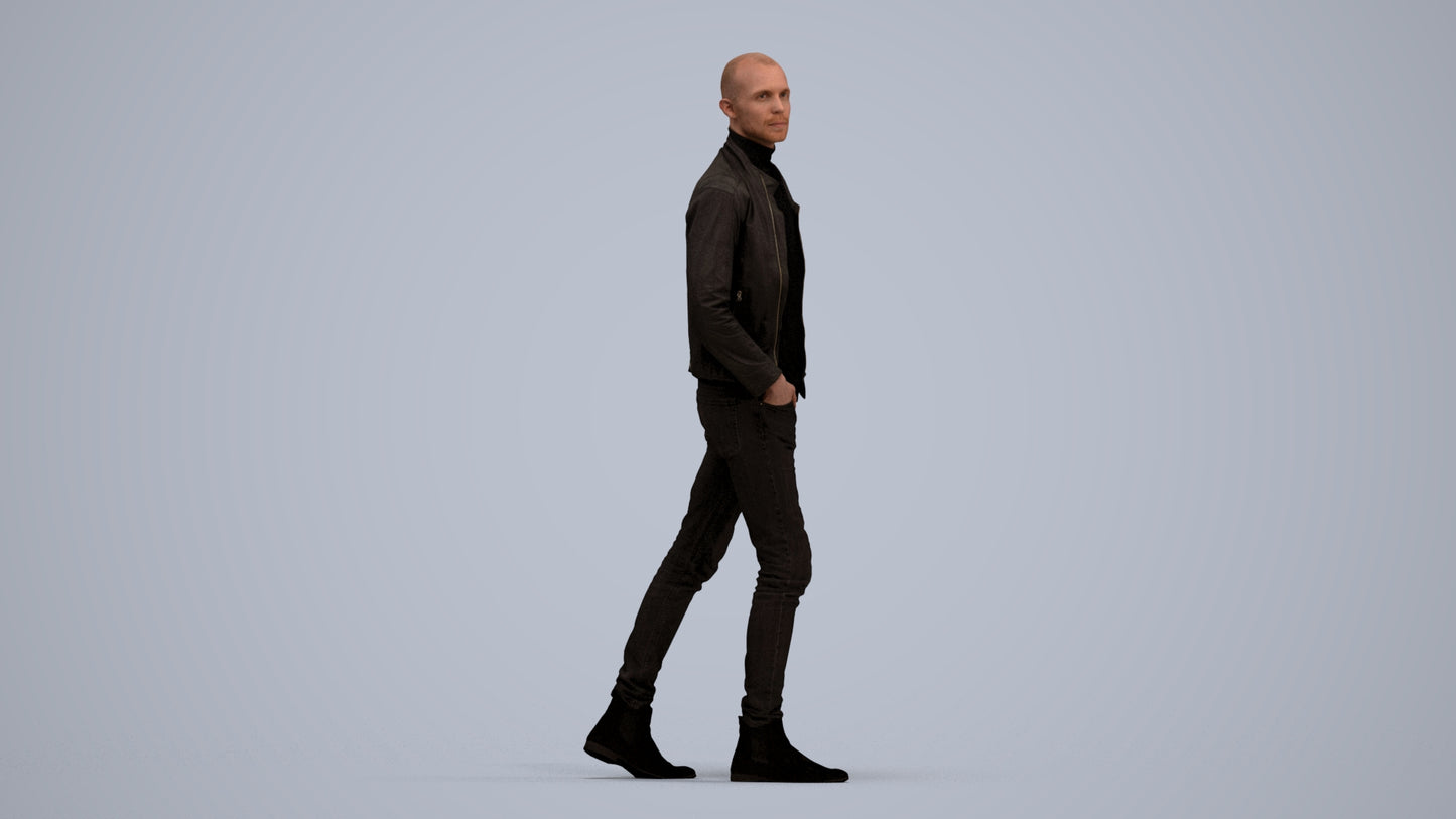 3D scanned man walking casual, photorealistic archviz people for Enscape and SketchUp, standing pose render