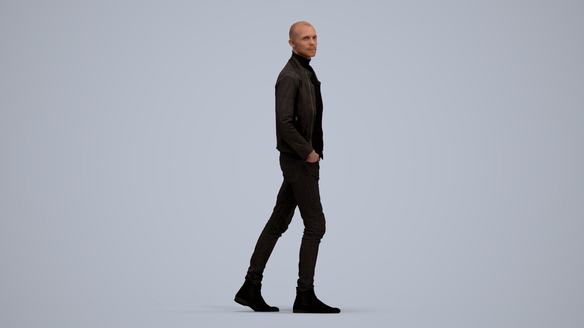 3D scanned man walking casual, photorealistic archviz people for Enscape and SketchUp, standing pose render