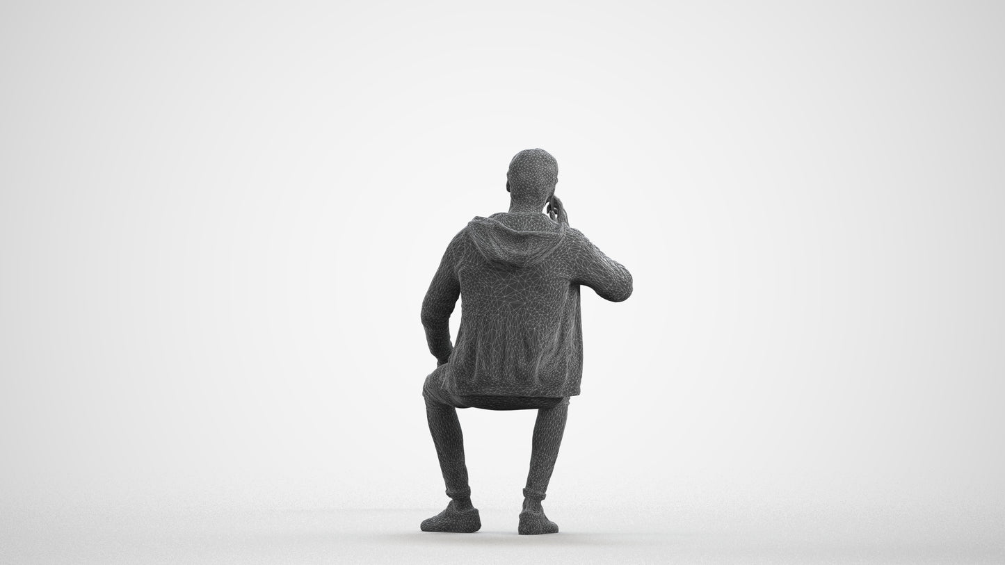 realistic 3D human man casual sitting, archviz people FBX OBJ for Blender, wireframe front view