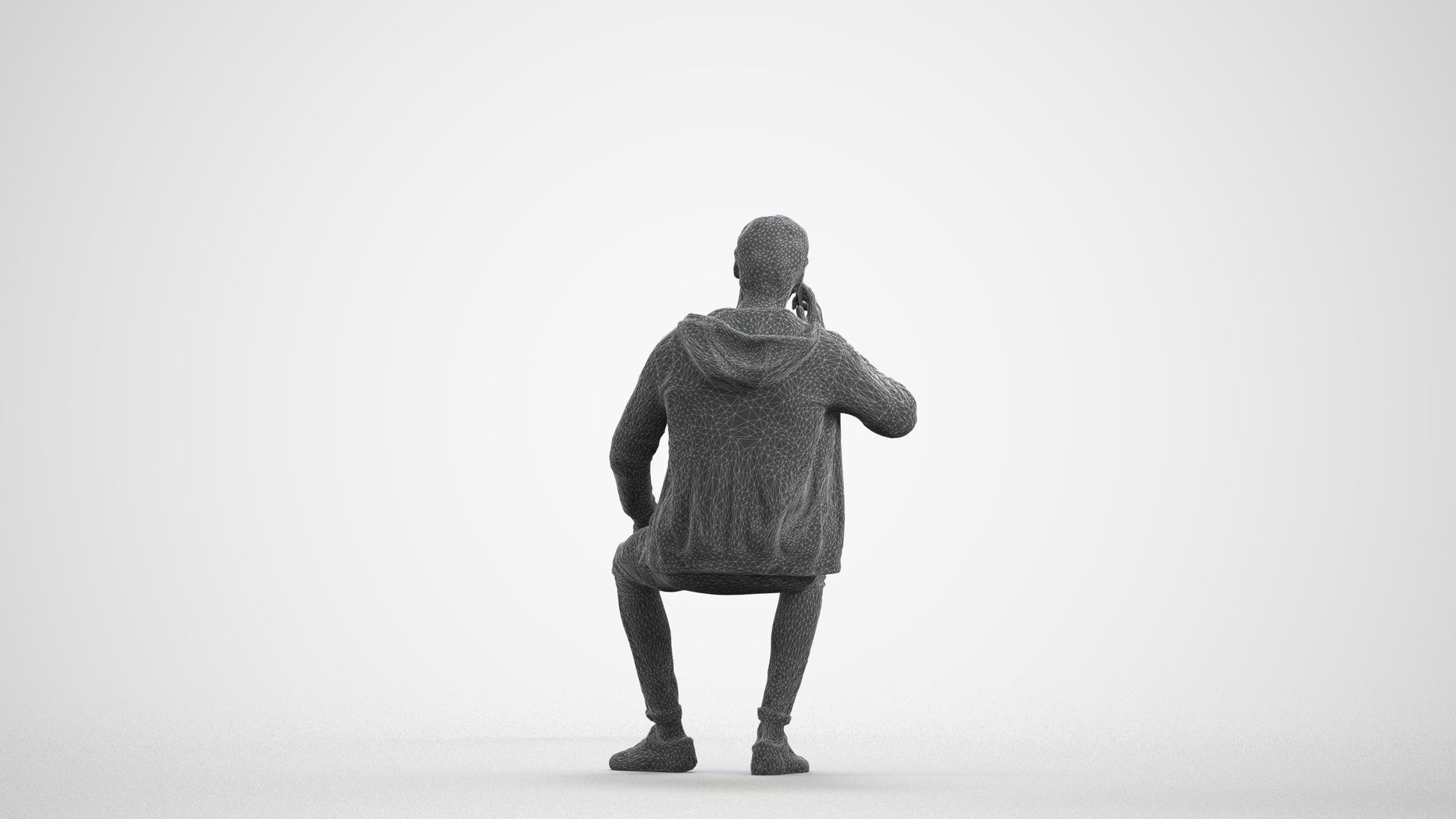 realistic 3D human man casual sitting, archviz people FBX OBJ for Blender, wireframe front view