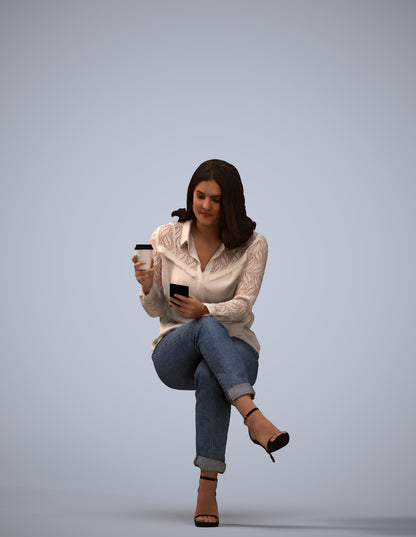 scanned 3D woman casual sitting, photogrammetry people for Enscape and V-Ray