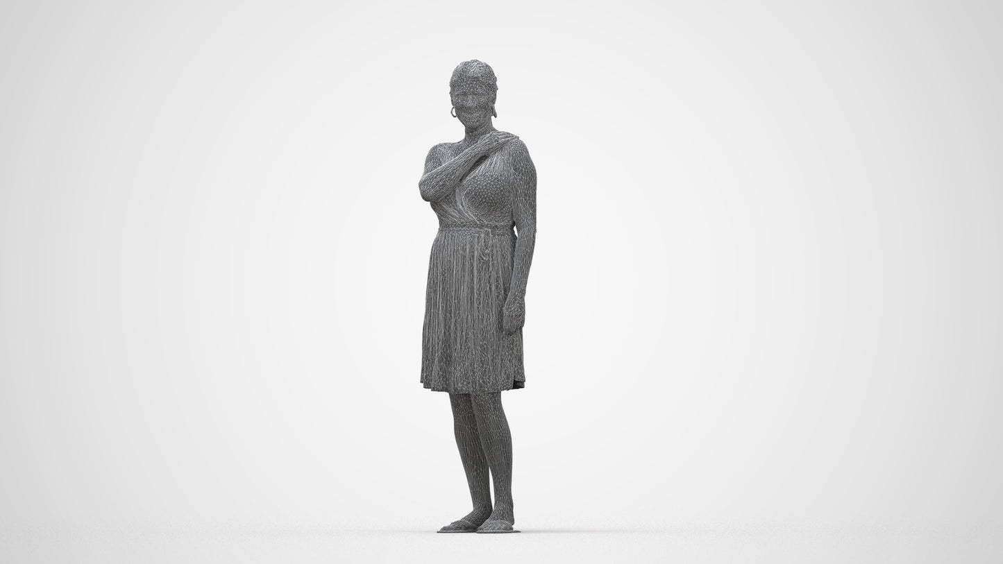 realistic 3D people woman casual standing, render-ready for V-Ray and Corona, FBX OBJ, wireframe back view