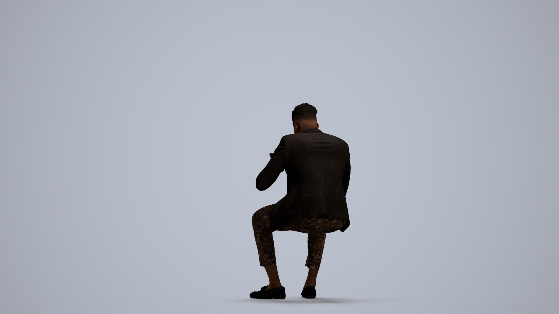 realistic 3D man casual sitting, scanned archviz people for Blender and 3ds Max, front view render