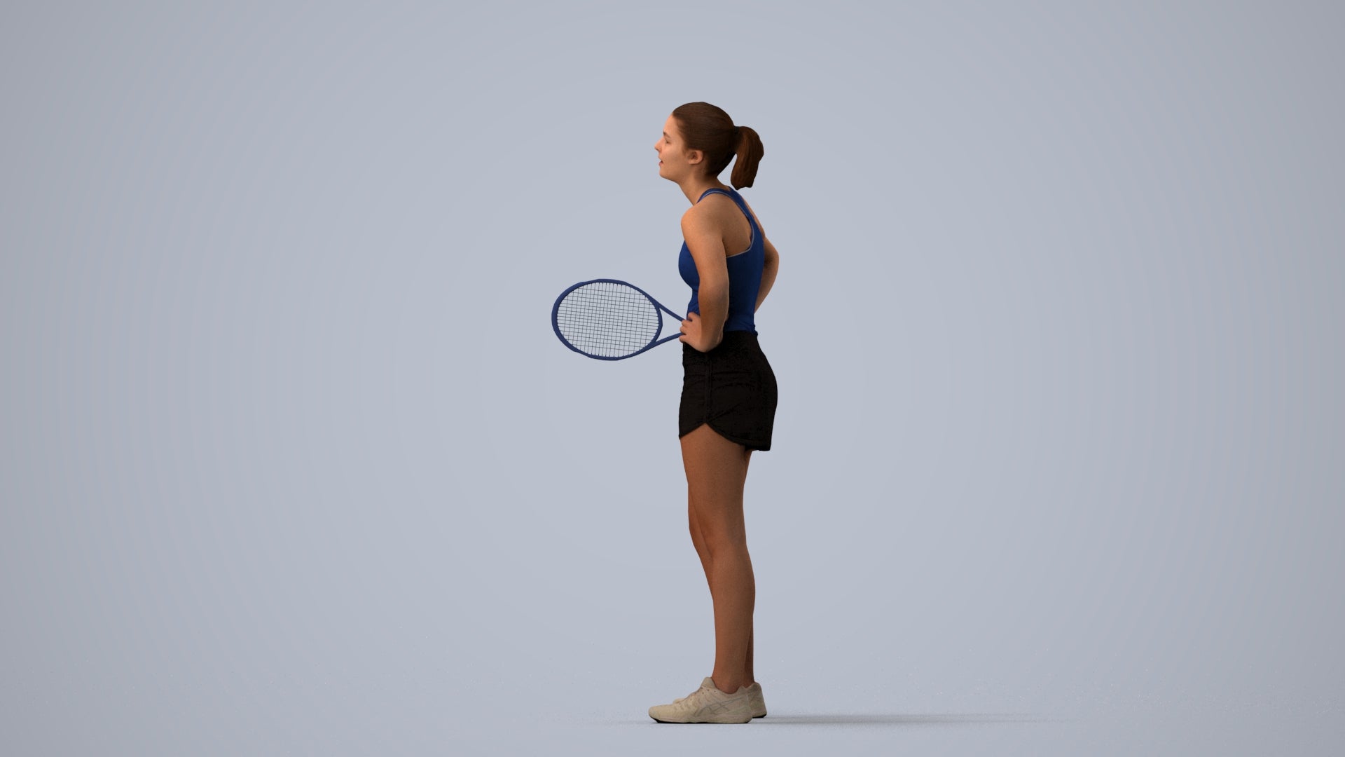 realistic 3D girl sport, scanned archviz people for Blender and 3ds Max, three-quarter view render