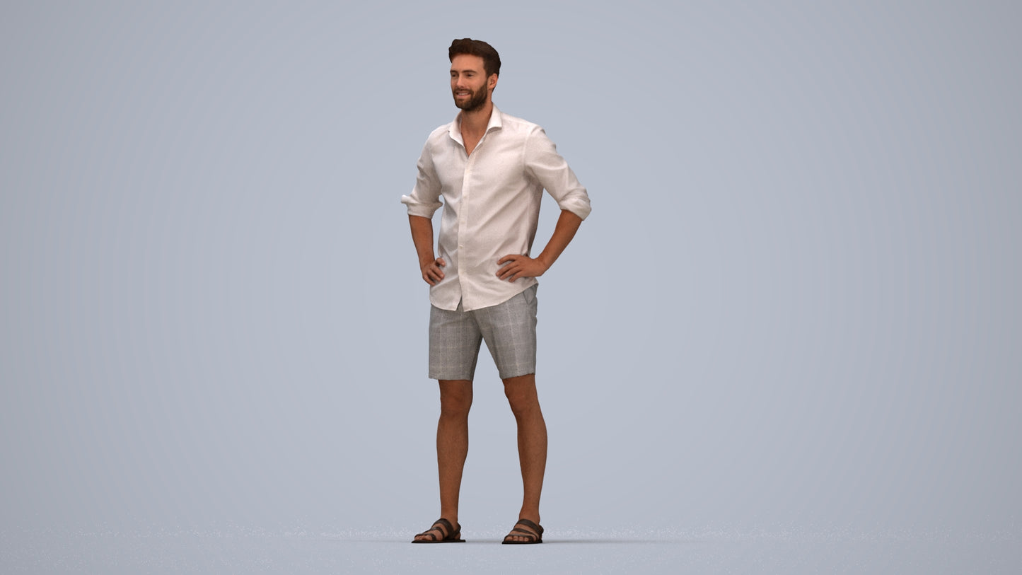 3D scanned man standing casual, photorealistic archviz people for Enscape and SketchUp, top-down view render