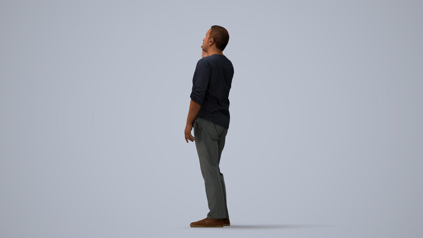 scanned 3D man casual standing, photogrammetry people for Enscape and V-Ray, three-quarter view render