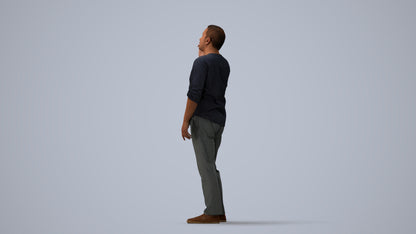 scanned 3D man casual standing, photogrammetry people for Enscape and V-Ray, three-quarter view render