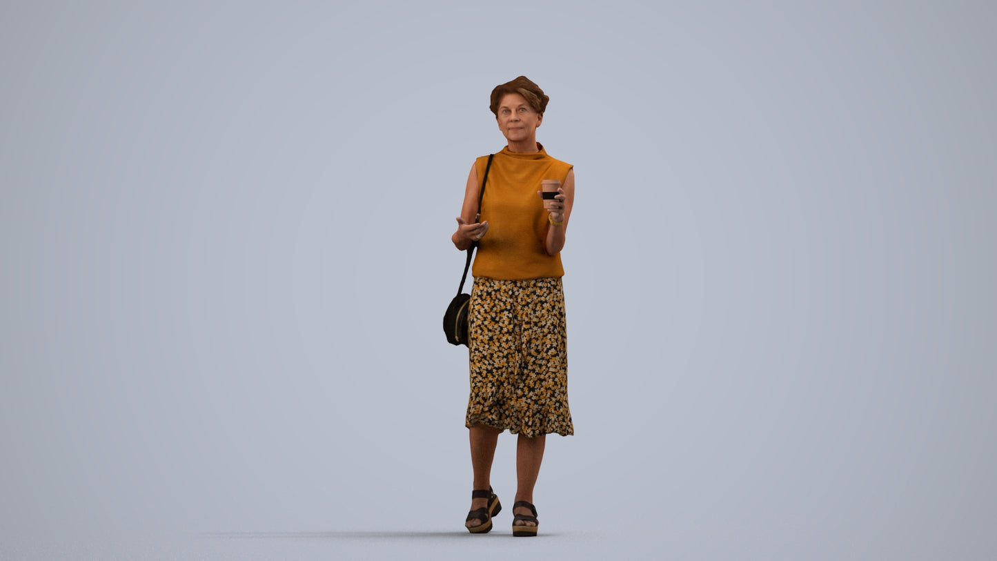 photogrammetry 3D woman casual standing, realistic human model archviz FBX, side view render