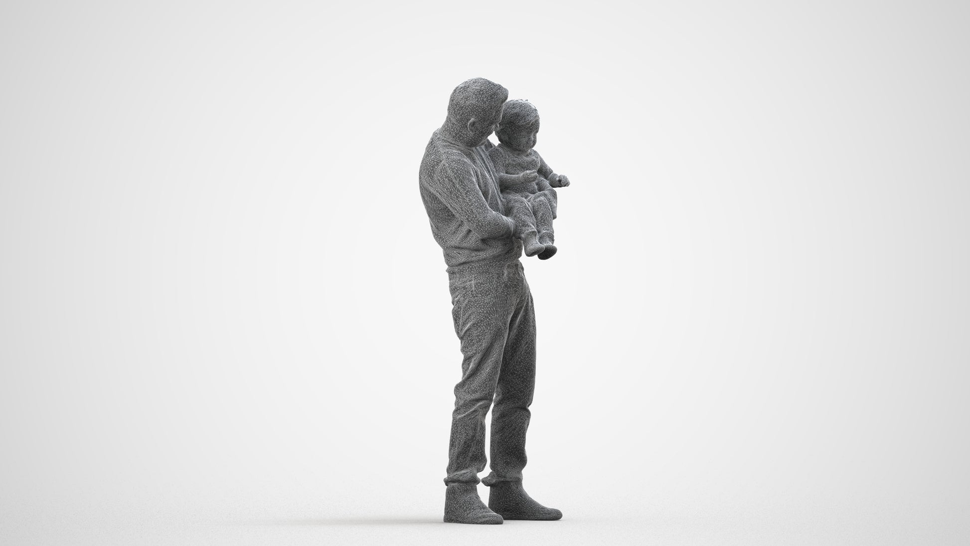 3D people model boy casual kids, scanned human for 3ds Max rendering, wireframe side view