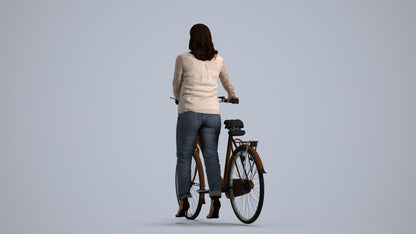 3D human model woman casual walking, photogrammetry scanned person for archviz, front view render