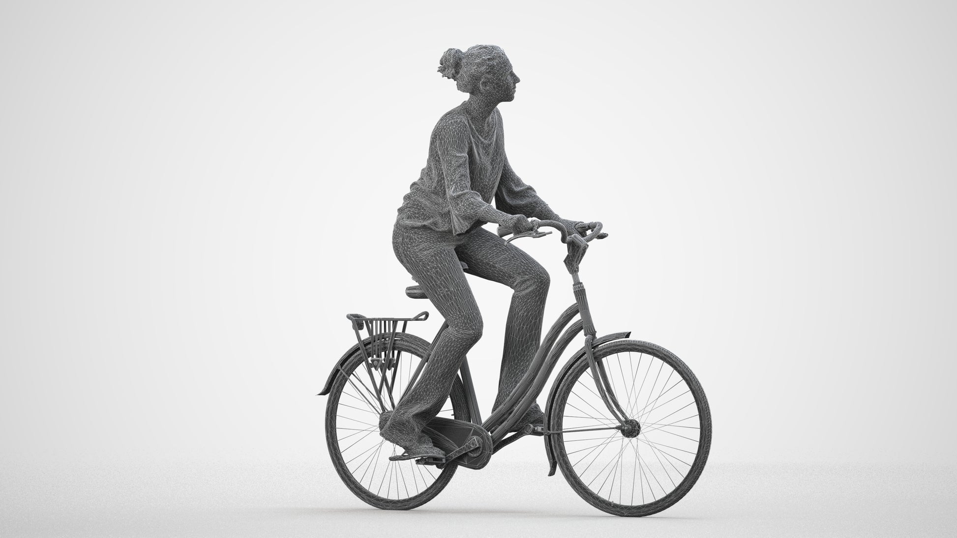 realistic 3D human woman casual cycling, archviz people FBX OBJ for Blender, wireframe side view
