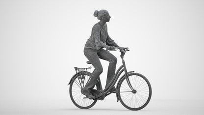 realistic 3D human woman casual cycling, archviz people FBX OBJ for Blender, wireframe side view