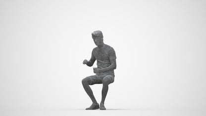 photogrammetry 3D man casual sitting, realistic human model archviz FBX, wireframe back view