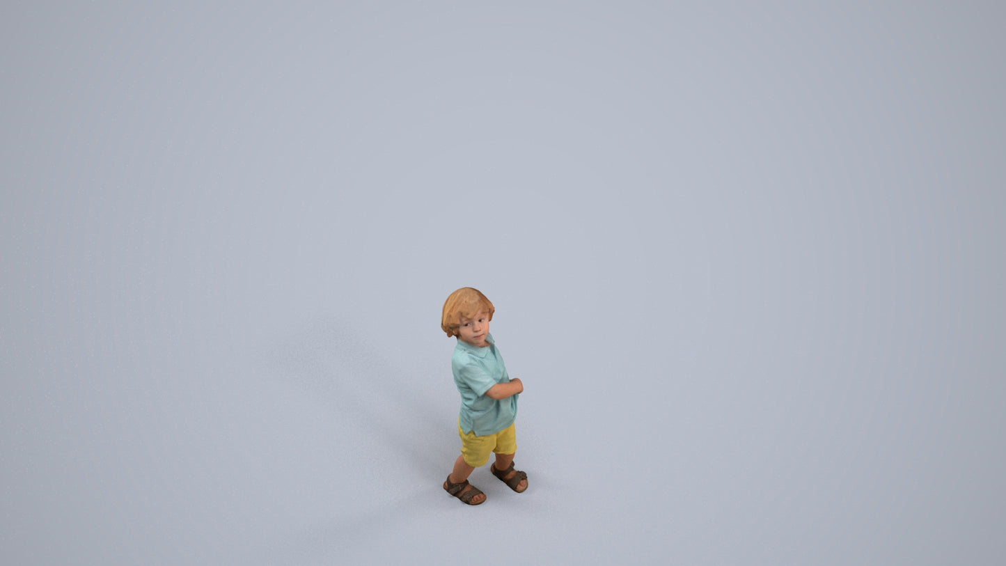 3D human model boy casual kids, photogrammetry scanned person for archviz, back view render