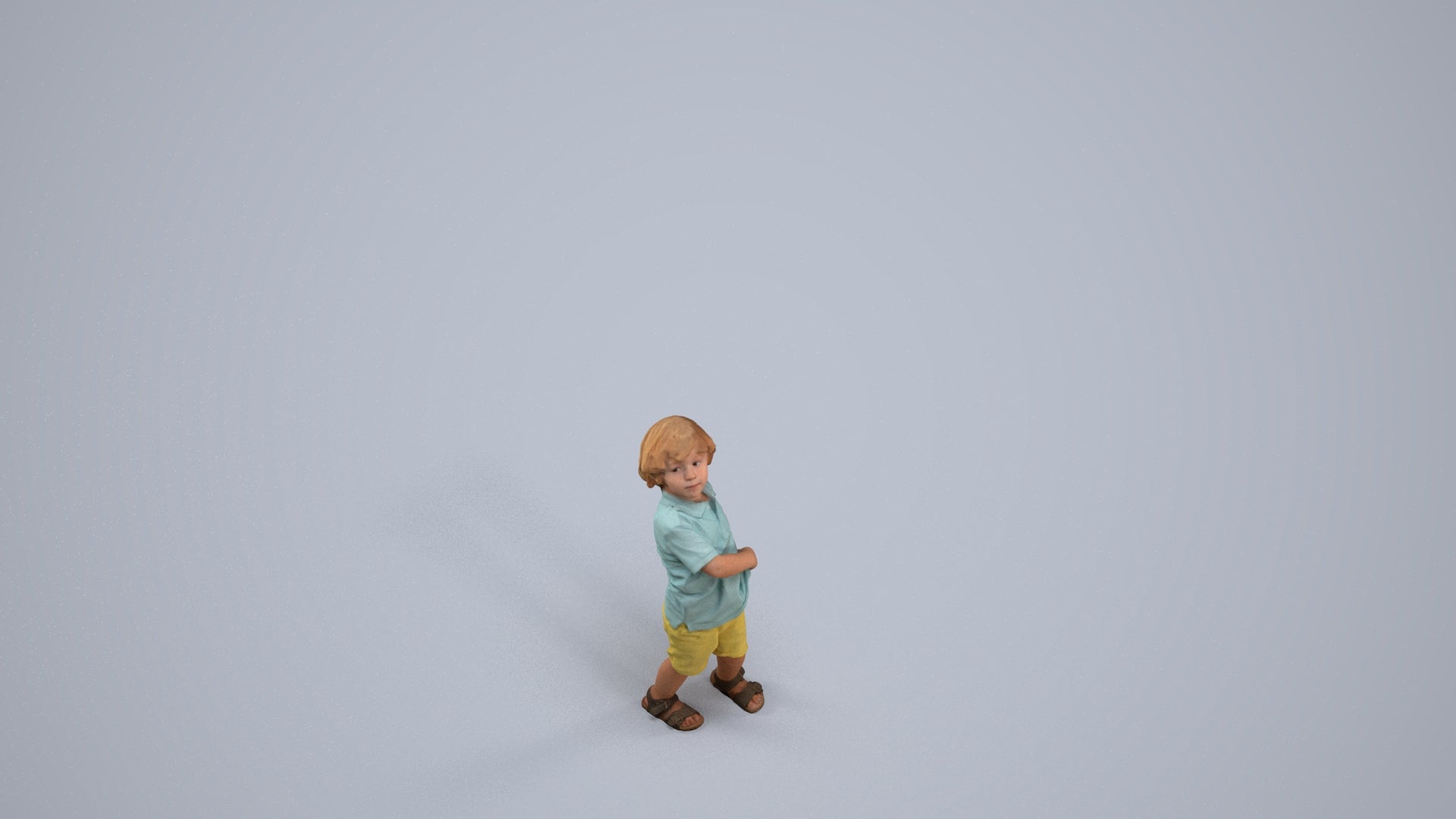 3D human model boy casual kids, photogrammetry scanned person for archviz, back view render