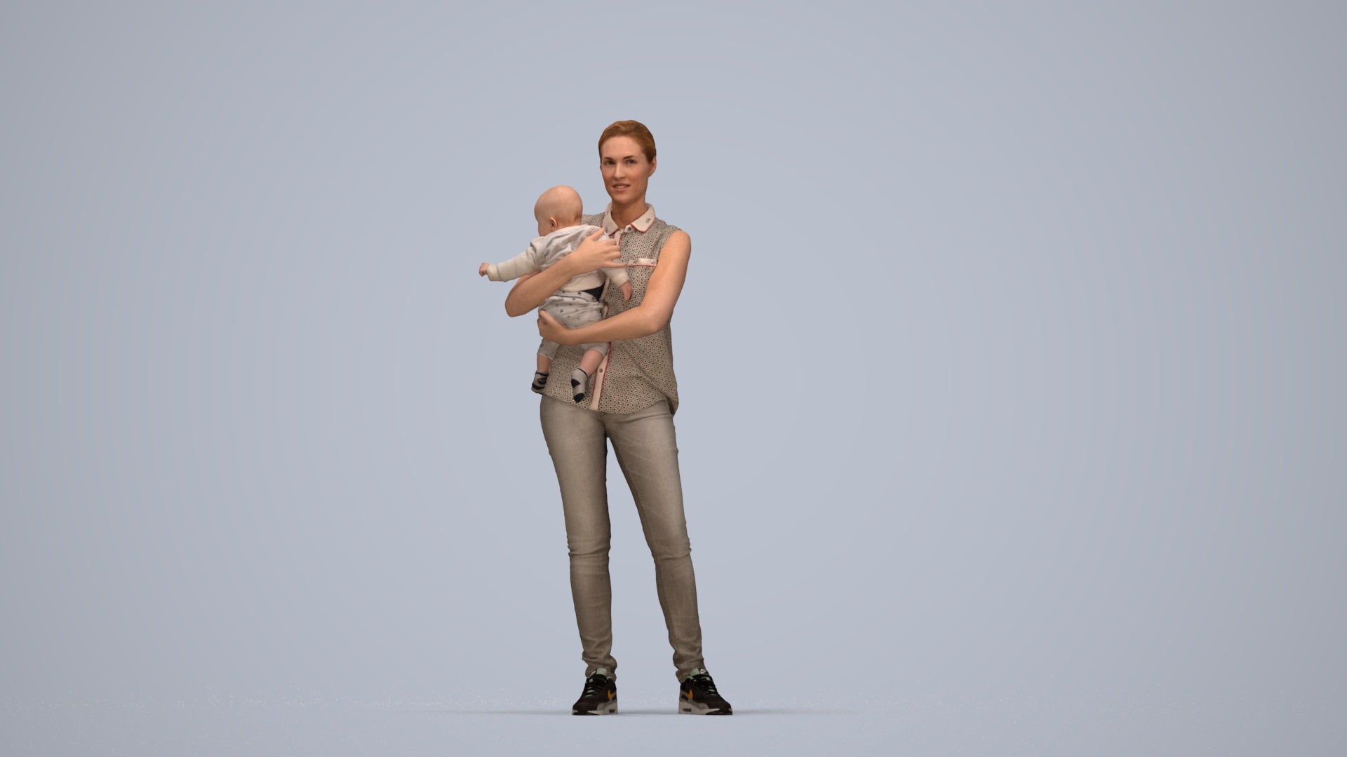 realistic 3D people woman casual kids, render-ready for V-Ray and Corona, FBX OBJ, top-down view render