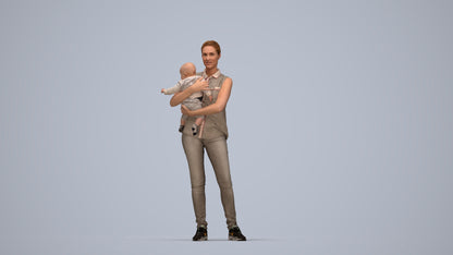 realistic 3D people woman casual kids, render-ready for V-Ray and Corona, FBX OBJ, top-down view render
